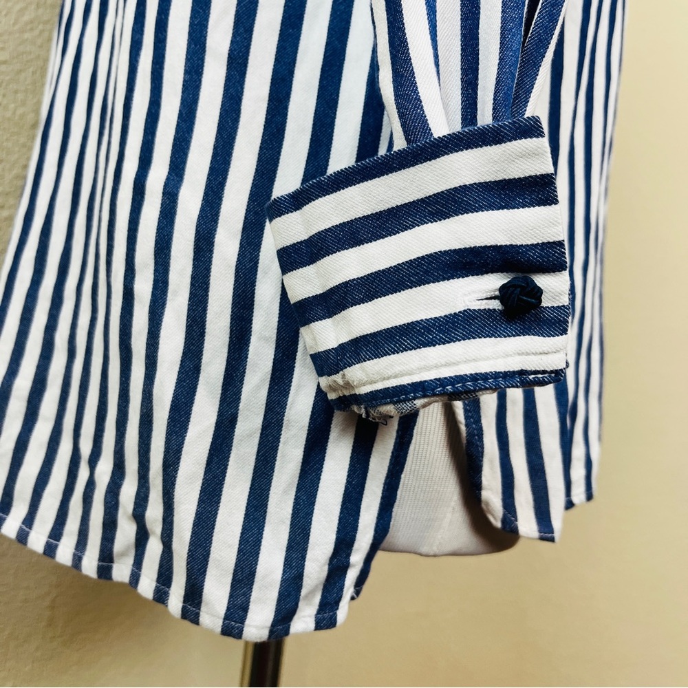 Zara Striped Collared Patch Button Front Knit Top… - image 8